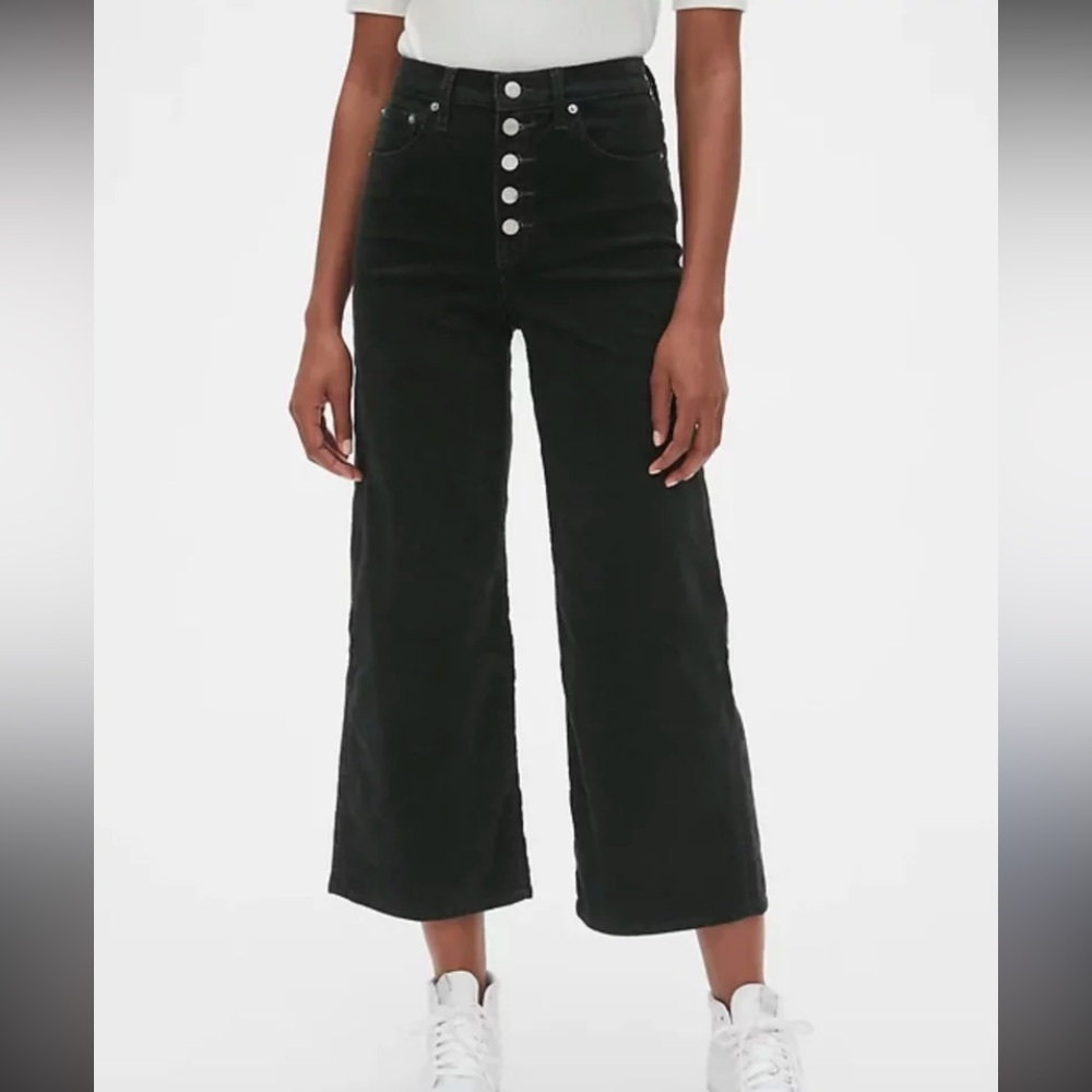 GAP High Rise Green Corduroy Wide Leg Cropped Pants Size 20